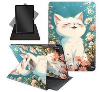Case for Samsung Galaxy Tab S6 Lite 10.4'' 2024/2022/2020,360 Degree Rotating Swivel PU Leather Stand Flip Folio Cover with Auto Wake/Sleep for Tab S6 Lite Tablet,Cute Smiling White Cat