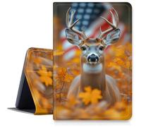 Case for Samsung Galaxy Tab S6 Lite 10.4 inch 2022/2020 /2024,Slim PU Leather Smart Cover with Multi-Angle Viewing Stand,Auto Sleep/Wake Protective Folio Shell,White Tailed Deer The American Flag
