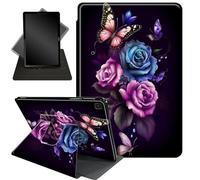 Case for Samsung Galaxy Tab S6 Lite 10.4 Inch 2024/2022/2020 Model (SM-P610/P613/P615/P619),360 Degree Rotating Stand Protective Cover with Auto Up/Sleep Feature,Butterfly Rose Flowers