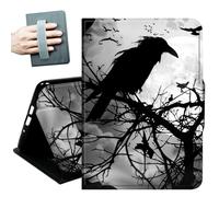 Case for Samsung Galaxy Tab S6 Lite 10.4 Inch 2024/2022/2020,with Hand Straps and Auto Wake/Sleep PU Leather Slim Multiple Angles Stand Smart Cover for Galaxy Tab S6 Lite,Black and White Crow