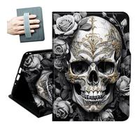 Case for Samsung Galaxy Tab S6 Lite 10.4 Inch 2024/2022/2020,with Hand Straps and Auto Wake/Sleep PU Leather Slim Multiple Angles Stand Smart Cover for Galaxy Tab S6 Lite,Gold/Skeleton Rose Flowers