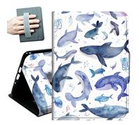 Case for Samsung Galaxy Tab S6 Lite 10.4 Inch 2024/2022/2020,with Hand Straps and Auto Wake/Sleep PU Leather Slim Multiple Angles Stand Smart Cover for Galaxy Tab S6 Lite,Watercolor Whale
