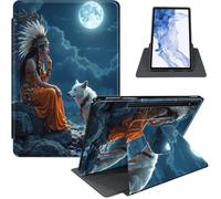 Case for Samsung Galaxy Tab S8 2022/S7 2020 11-Inch, 360° Rotating PU Leather Stand Cover with Auto Sleep/Wake, Shockproof TPU Backl, Native American and Wolf
