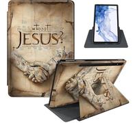 Case for Samsung Galaxy Tab S8 2022/S7 2020 11-Inch, 360° Rotating PU Leather Stand Cover with Auto Sleep/Wake, Shockproof TPU Backl, Hand with Jesus Message