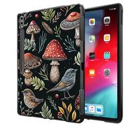 Case for Samsung Galaxy Tab S8 (2022) / S7 (2020) 11 Inch Ultra-Thin Slim Lightweight Shockproof Black TPU Silicone Protective Back Shell Cover for Kids Women,Mushroom and Birds