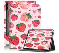 Case for Samsung Galaxy Tab S8 Plus 2022/S7 FE 2021/S7 Plus 2020 12.4", Adjustable Stand Galaxy Tab S7 FE Case with S Pen Holder & Auto Sleep/Wake for Galaxy Tab S8 Plus Case, Lovely Strawberries