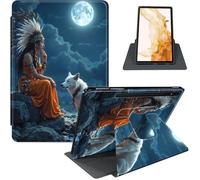 Case for Samsung Galaxy Tab S8 Plus 2022 / S7 FE 2021 / S7 Plus 2020 12.4-Inch, 360° Rotating PU Leather Stand Cover with Auto Sleep/Wake, Shockproof TPU Backl, Native American and Wolf