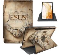Case for Samsung Galaxy Tab S8 Plus 2022 / S7 FE 2021 / S7 Plus 2020 12.4-Inch, 360° Rotating PU Leather Stand Cover with Auto Sleep/Wake, Shockproof TPU Backl, Hand with Jesus Message