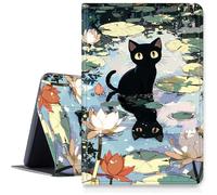 Case for Samsung Galaxy Tab S8 Plus 2022/S7 FE 2021/S7 Plus 2020 12.4 Inch,Slim PU Leather Smart Cover with Multi-Angle Viewing Stand,Auto Sleep/Wake Protective Shell,Black Cat Sitting On The Lotus