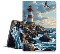 Case for Samsung Galaxy Tab S8 Plus 2022/S7 FE 2021/S7 Plus 2020 12.4 Inch,Slim PU Leather Smart Cover with Multi-Angle Viewing Stand,Auto Sleep/Wake Protective Shell,Red and White Lighthouse Coast