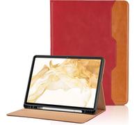 Case for Samsung Galaxy Tab S8 Plus 2022 /S7 FE 2021 /S7 Plus 2020 12.4 Inch Smart Bussiness Cover with Pocket & Pencil Holder, Hand Strap, Auto Wake/Sleep, Multi-angle Standing Function -Red