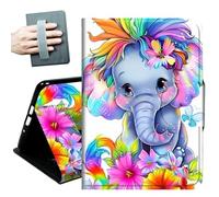 Case for Samsung Galaxy Tab S8 Plus 2022 / S7 FE 2021 / S7 Plus 2020 12.4-Inch,with Hand Straps and Auto Wake/Sleep PU Leather Slim Multiple Angles Stand Smart Cover,Cute Elephant Flowers