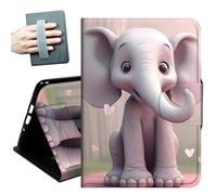 Case for Samsung Galaxy Tab S8 Plus 2022 / S7 FE 2021 / S7 Plus 2020 12.4-Inch,with Hand Straps and Auto Wake/Sleep PU Leather Slim Multiple Angles Stand Smart Cover,Hearts and Elephant