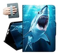 Case for Samsung Galaxy Tab S8 Plus 2022 / S7 FE 2021 / S7 Plus 2020 12.4-Inch,with Hand Straps and Auto Wake/Sleep PU Leather Slim Multiple Angles Stand Smart Cover,Ocean Sea Blue Sharks