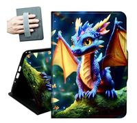 Case for Samsung Galaxy Tab S8 Plus 2022 / S7 FE 2021 / S7 Plus 2020 12.4-Inch,with Hand Straps and Auto Wake/Sleep PU Leather Slim Multiple Angles Stand Smart Cover,Cute Blue Dragon