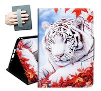 Case for Samsung Galaxy Tab S8 Plus 2022 / S7 FE 2021 / S7 Plus 2020 12.4-Inch,with Hand Straps and Auto Wake/Sleep PU Leather Slim Multiple Angles Stand Smart Cover,Maple Leaf White Tiger