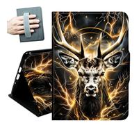 Case for Samsung Galaxy Tab S8 Plus 2022 / S7 FE 2021 / S7 Plus 2020 12.4-Inch,with Hand Straps and Auto Wake/Sleep PU Leather Slim Multiple Angles Stand Smart Cover,Black Gold Deer King