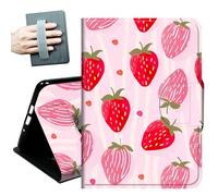 Case for Samsung Galaxy Tab S8 Plus 2022 / S7 FE 2021 / S7 Plus 2020 12.4-Inch,with Hand Straps and Auto Wake/Sleep PU Leather Slim Multiple Angles Stand Smart Cover,Cute Pink Strawberry