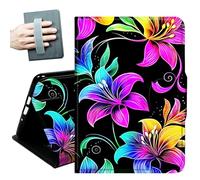 Case for Samsung Galaxy Tab S8 Plus 2022 / S7 FE 2021 / S7 Plus 2020 12.4-Inch,with Hand Straps and Auto Wake/Sleep PU Leather Slim Multiple Angles Stand Smart Cover,Rainbow Flowers