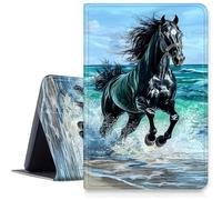 Case for Samsung Galaxy Tab S8 Plus 2022/S7 FE 2021/S7 Plus 2020 12.4",Slim PU Leather Smart Cover with Multi-Angle Viewing Stand,Auto Sleep/Wake Protective Shell,Black Horse Galloping On The Beach