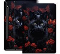 Case for Samsung Galaxy Tab S8 Plus 2022 /S7 FE 2021 /S7 Plus 2020 Case 12.4 Inch, Adjustable Stand with Automatic Sleep and Wake Function - Black Cat and Butterfly