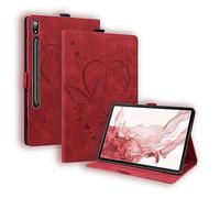 Case for Samsung Galaxy Tab S8 Plus/S7 FE/S7 Plus 12.4 Inch Shockproof with S-Pen Holder Love Heart Butterfly Stand Cover for Tab S8+ 2022 /S7 FE/ S7 Plus, Auto Wake/Sleep - Red