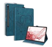 Case for Samsung Galaxy Tab S8 Plus/S7 FE/S7 Plus 12.4 Inch Shockproof with S-Pen Holder Love Heart Butterfly Stand Cover for Tab S8+ 2022 /S7 FE/ S7 Plus, Auto Wake/Sleep - Blue