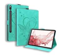 Case for Samsung Galaxy Tab S8 Plus/S7 FE/S7 Plus 12.4 Inch Shockproof with S-Pen Holder Love Heart Butterfly Stand Cover for Tab S8+ 2022 /S7 FE/ S7 Plus, Auto Wake/Sleep - Green