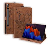 Case for Samsung Galaxy Tab S8 Plus/S7 FE/S7 Plus 12.4 Inch Shockproof with S-Pen Holder Love Heart Butterfly Stand Cover for Tab S8+ 2022 /S7 FE/ S7 Plus, Auto Wake/Sleep - Brown