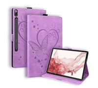 Case for Samsung Galaxy Tab S8 Plus/S7 FE/S7 Plus 12.4 Inch Shockproof with S-Pen Holder Love Heart Butterfly Stand Cover for Tab S8+ 2022 /S7 FE/ S7 Plus, Auto Wake/Sleep - Purple