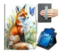 Case for Samsung Galaxy Tab S8 Plus/S7 FE/S7 Plus 2022/2021/2020 12.4 inch 360 Degree Rotating Stand Lightweight Cover with Auto Wake/Sleep,Magnetic Clasp & Hand Strap - Fox and Butterflies
