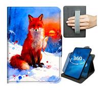 Case for Samsung Galaxy Tab S8 Plus/S7 FE/S7 Plus 2022/2021/2020 12.4 inch 360 Degree Rotating Stand Lightweight Cover with Auto Wake/Sleep,Magnetic Clasp & Hand Strap - Watercolor Fox in Snow Sunset