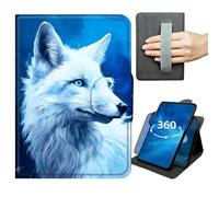 Case for Samsung Galaxy Tab S8 Plus/S7 FE/S7 Plus 2022/2021/2020 12.4 inch 360 Degree Rotating Stand Lightweight Cover with Auto Wake/Sleep,Magnetic Clasp & Hand Strap - White Fox on Blue