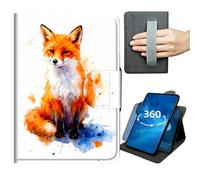 Case for Samsung Galaxy Tab S8 Plus/S7 FE/S7 Plus 2022/2021/2020 12.4 inch 360 Degree Rotating Stand Lightweight Cover with Auto Wake/Sleep,Magnetic Clasp & Hand Strap - Watercolor Red Blue Fox