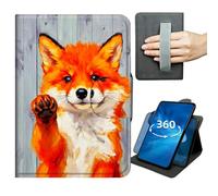 Case for Samsung Galaxy Tab S8 Plus/S7 FE/S7 Plus 2022/2021/2020 12.4 inch 360 Degree Rotating Stand Lightweight Cover with Auto Wake/Sleep,Magnetic Clasp & Hand Strap - Fox on Wooden
