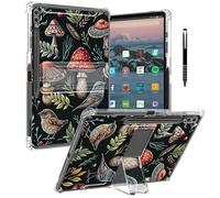 Case for Samsung Galaxy Tab S9 Plus 12.4 Inch 2023 Clear Case with Kickstand & Pencil Holder,Shockproof Back Cover Protective Silicone Case for Kids Women,Mushroom and Birds