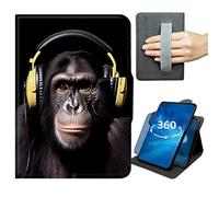 Case for Samsung Galaxy Tab S9 Plus/S9 FE Plus 12.4 inch 2023 Release 360 Degree Rotating Stand Lightweight Cover with Auto Wake/Sleep,Magnetic Clasp & Hand Strap - Monkeys Love Music