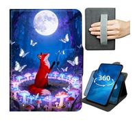 Case for Samsung Galaxy Tab S9 Plus/S9 FE Plus 12.4 inch 2023 Release 360 Degree Rotating Stand Lightweight Cover with Auto Wake/Sleep,Magnetic Clasp & Hand Strap - Mushroom Butterflies and Fox
