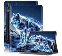 Case for Samsung Galaxy Tab S9 Plus/Tab S9 FE Plus 12.4”, Slim PU Leather Adjustable Stand Galaxy Tab S9+ Case, with Auto Sleep/Wake Smart Anti-Fall Cover for S9+ Tablet Case, Luminous White Wolf