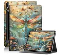 Case for Samsung Galaxy Tab S9 Plus/Tab S9 FE Plus 12.4”, Slim PU Leather Adjustable Stand Galaxy Tab S9+ Case, with Auto Sleep/Wake Smart Anti-Fall Cover for S9+ Tablet Case, Beautiful Dragonfly