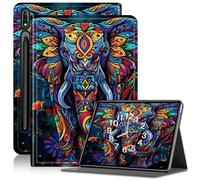 Case for Samsung Galaxy Tab S9 Plus/Tab S9 FE Plus 12.4”, Slim PU Leather Adjustable Stand Galaxy Tab S9+ Case, with Auto Sleep/Wake Smart Anti-Fall Cover for S9+ Tablet Case, Colorful Elephant