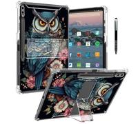 Case for Samsung Galaxy Tab S9 Ultra 2023(SM-X910/X916) 14.6" Clear Case with Kickstand & Pencil Holder,Shockproof Back Cover Protective Silicone Case for Kids Women,Owl Flowers