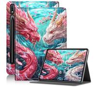 Case for Samsung Galaxy Tab S9 Ultra/S8 Ultra 14.6", Slim PU Leather Adjustable Stand Galaxy Tab S9 Ultra Case, with Auto Sleep/Wake Smart Anti-Fall Cover for Tab S9 Ultra Case, Pink White Dragon