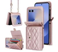 Case for Samsung Galaxy Z Flip7 Cover with Crossbody Strap Large Card Holder Bag |RFID Blocking| Wallet s Case Shockproof PU Leather Women Magnetic Purse for Galaxy Z Flip 7 2025 Rose Gold