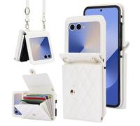 Case for Samsung Galaxy Z Flip7 Cover with Crossbody Strap Large Card Holder Bag |RFID Blocking| Wallet s Case Shockproof PU Leather Women Magnetic Purse for Galaxy Z Flip 7 2025 5G White