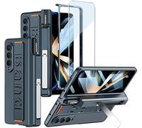 Case for Samsung Galaxy Z Fold 4 Magnetic Hinge Protection with Armband and S Pen Holder, Luxury PC Shockproof Non-Slip Wrist Strap Case with Screen Protector for Samsung Z Fold 4 (Without S Pen),
