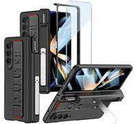 Case for Samsung Galaxy Z Fold 4 Magnetic Hinge Protective with Wristband and S Pen Slot, Luxury PC Shockproof Non-Slip Hand Strap Cover with Screen Protector for Samsung Z Fold 4(Without Pen),Black
