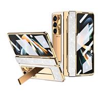 Case for Samsung Galaxy Z Fold 5/4/3, with hinge protection and screen protector, built-in kickstand, all-inclusive drop protection, glitter leather phone case,Z Fold 5,Silver