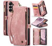 Case for Samsung Galaxy Z Fold 7 Zip Cover Large Zipper Space with Strap Shockproof PU Leather Flip Wallet Handbag Zip Purse 5 Card Slots Clutch Bag/S Pen Holder for Galaxy Z Fold7 2025 Pink