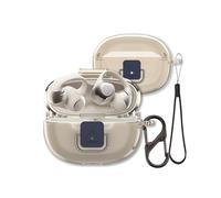 Case for Shokz OpenDots 2 Earbuds, FJIASTB Flexible TPU Shockproof Cover with Lock and Carabiner and Lanyard (Clear Gray)